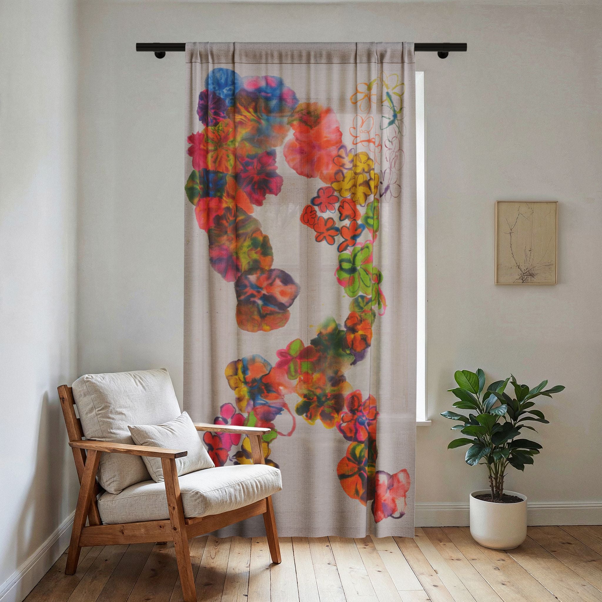 Rainbow Petunia Sheer Window Curtain