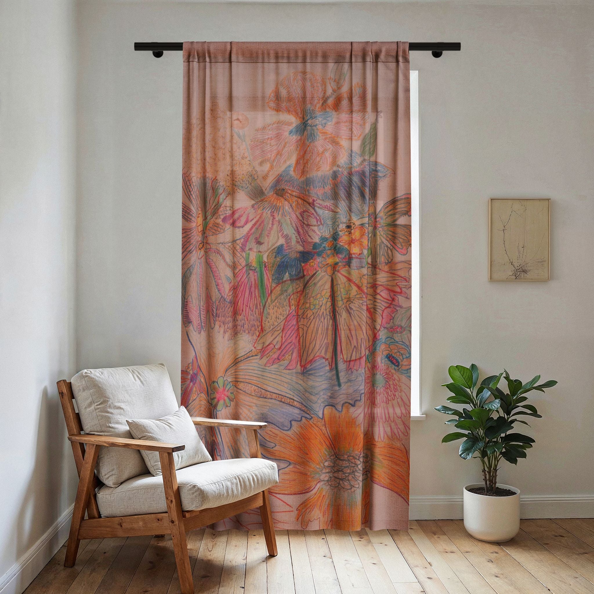 Fly on the Gerbera Daisy Sheer Curtain